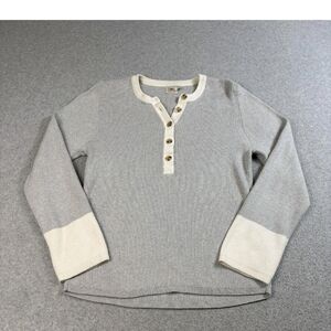 Faherty Grey and White Long Sleeve Henley Top
